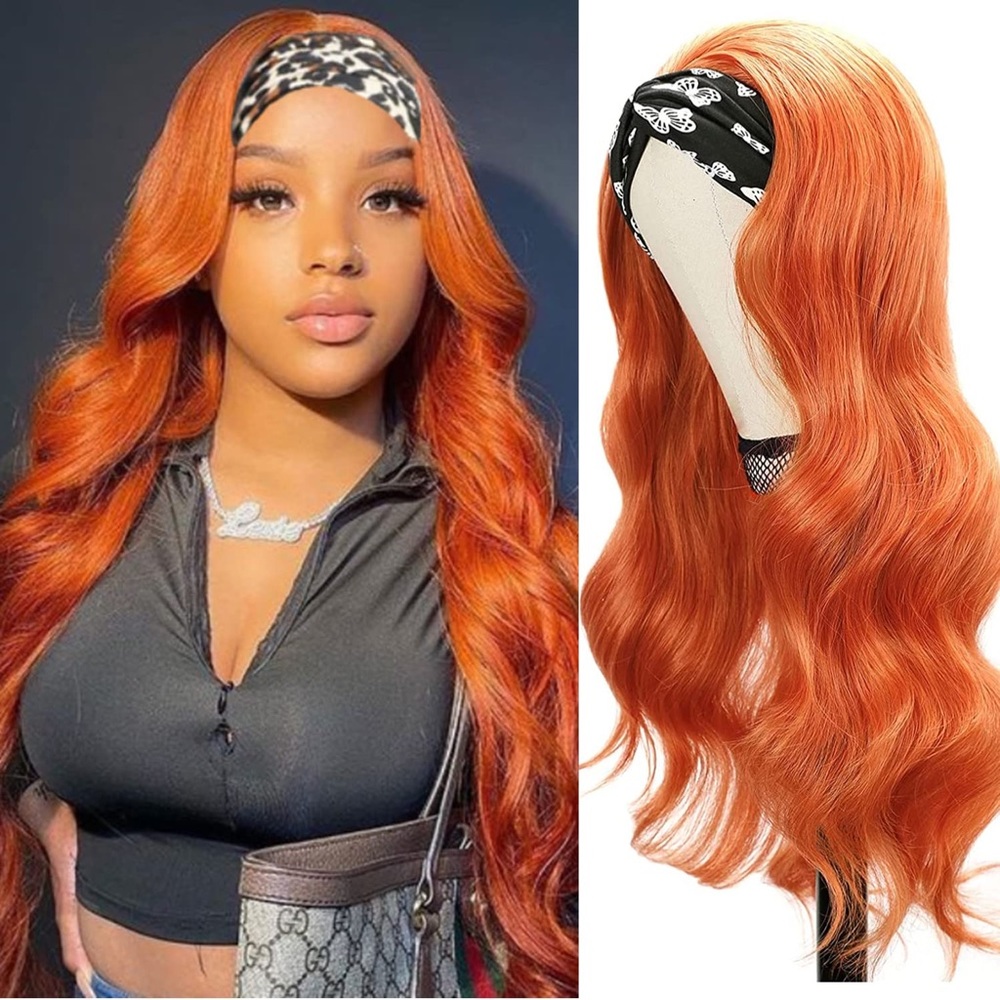 HUMAN HAIR Brazilian Headband Wig Ginger Orange Wig